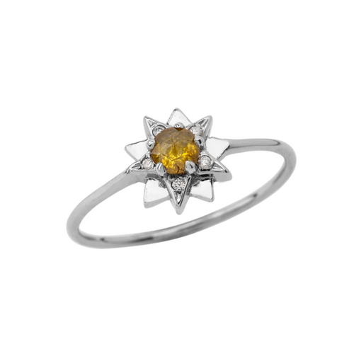 14K Solid Gold Yellow Diamond North-Star Ring - Kabartsy