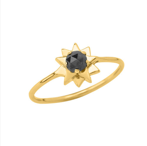 14K Solid Gold Black Diamond North-Star Ring - Kabartsy