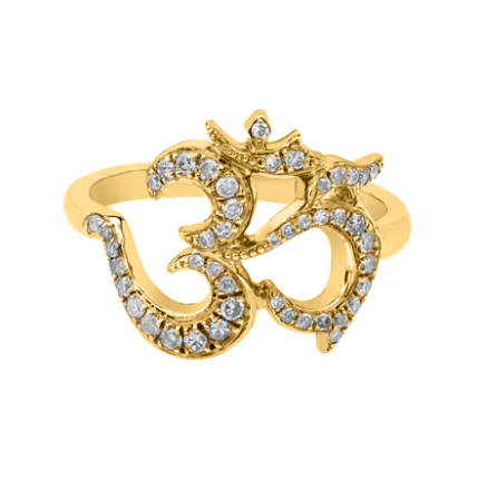 14K Solid Gold Om Ring with Diamonds - Kabartsy