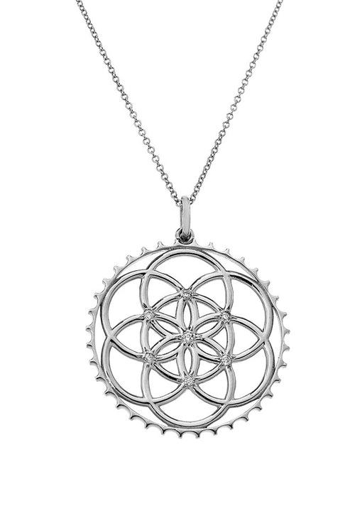 Sterling Silver Seed of Life Pendant With Diamonds - Kabartsy