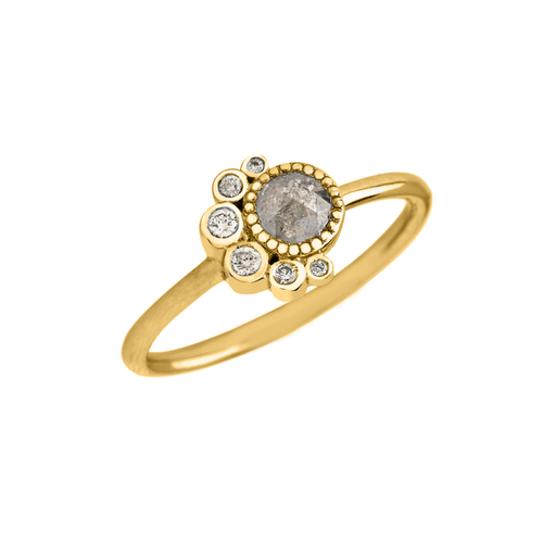 Gray Diamond Bezel Gold Ring - Kabartsy