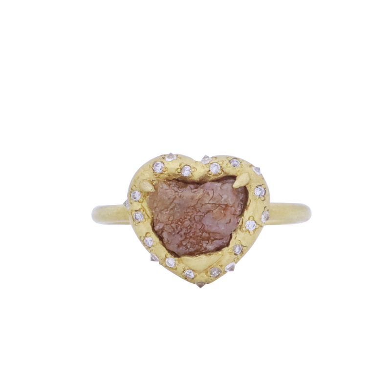 14K Solid Gold Heart-Shaped Diamond Ring - Kabartsy
