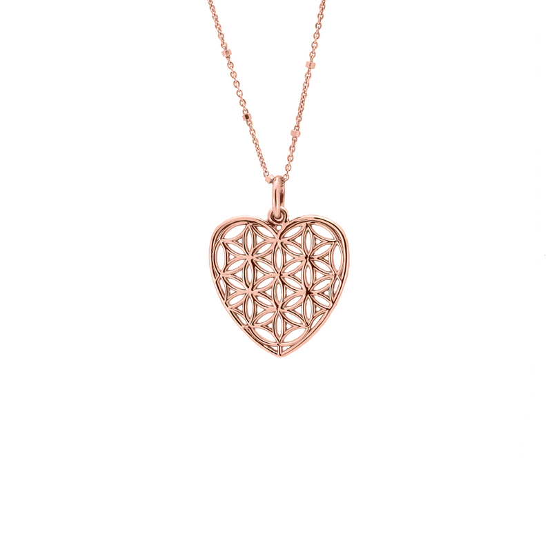 14K Solid Gold Heart-Shaped Flower of Life Pendant - Kabartsy