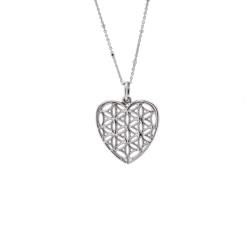 Sterling Silver Heart-Shaped Flower of Life Pendant - Kabartsy