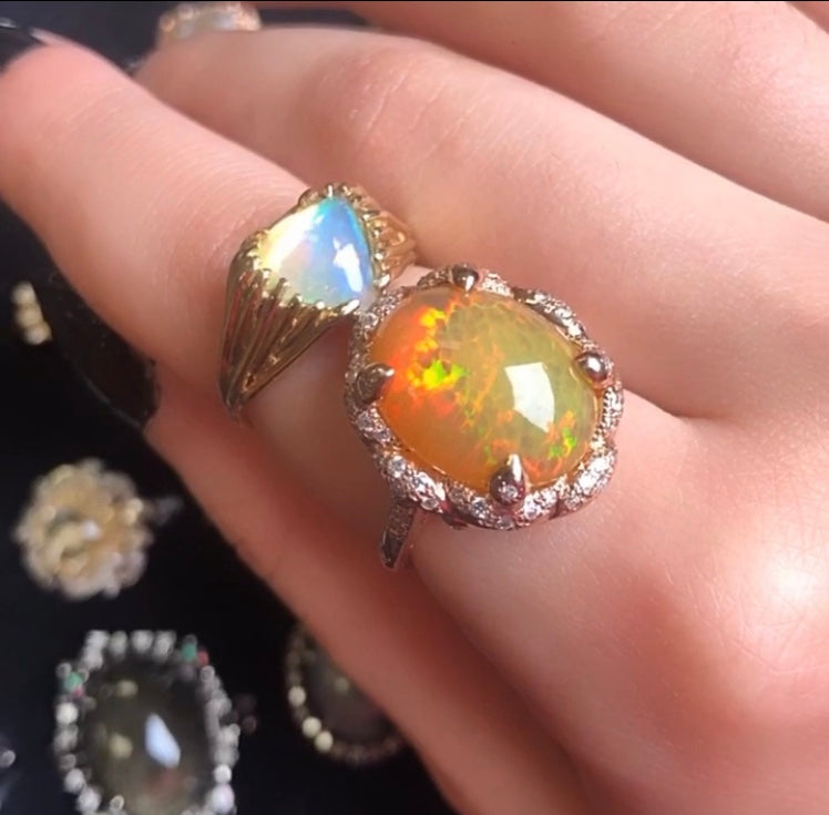 Trillion Opal Wire Gold Ring - Kabartsy
