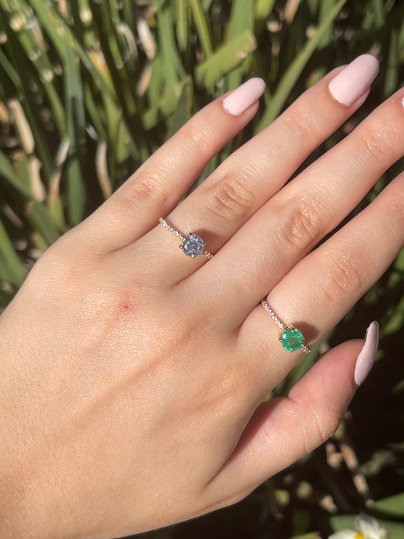 14K Solid Gold Emerald Engagement Ring