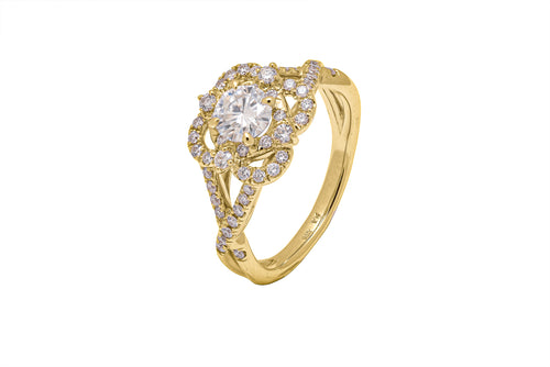 14K Solid Floral Bridal Ring with Pave 