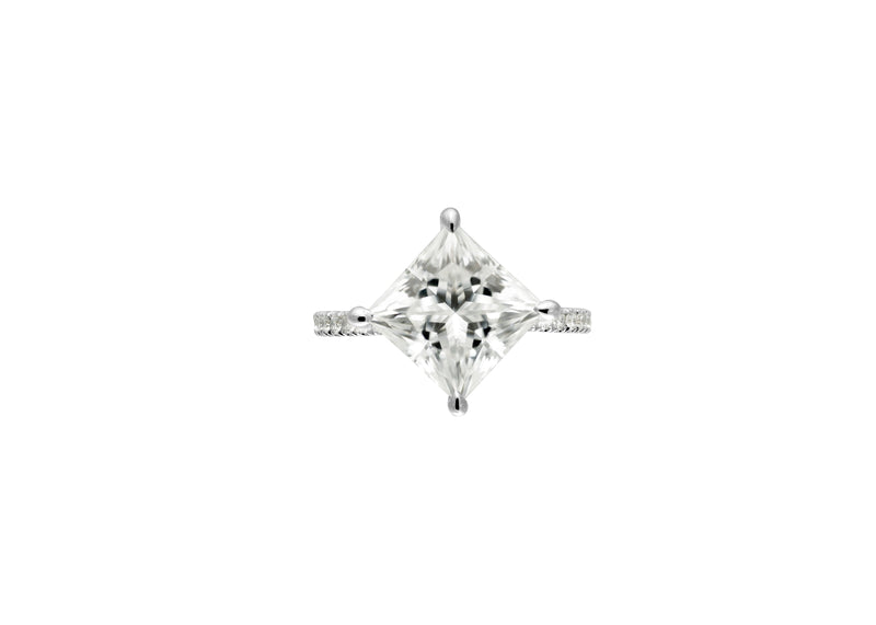 14K Solid Bridal Princess Cut Engagement Ring with Hidden Halo - Kabartsy