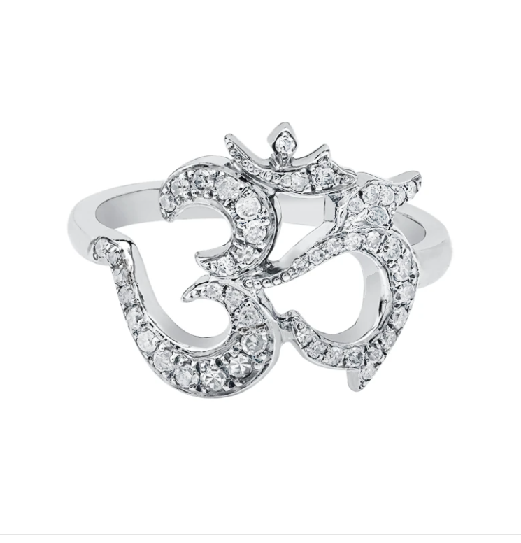 Sterling Silver Om Ring with Diamonds - Kabartsy