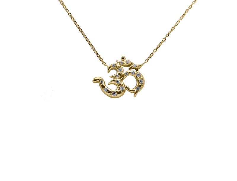 14K Solid Small Om Necklace with Sprinkled Diamonds - Kabartsy