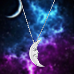 Sterling Silver Crescent Moon with Heart Necklace - Kabartsy